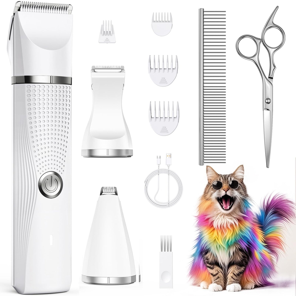 White Pet Grooming Kit with Clippers and Scissors